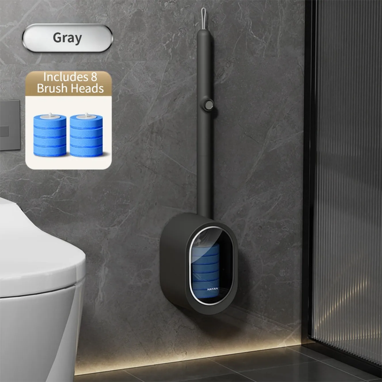 Bathroom Cleaning Set With Wall Mounted Toilet Brush No Drill_voghion.com