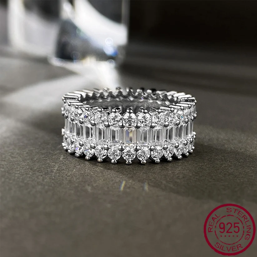 

2023 New 925 Silver European and American Luxury Set Large Row Diamond Ring High Carbon Diamond Ring Female Cross border Wish