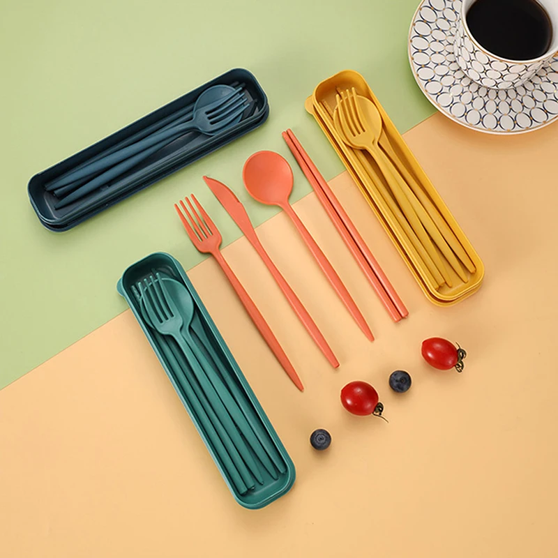 Eco-Friendly Wheat Straw Cutlery Set with Portable Case – Reusable Utensils Pack