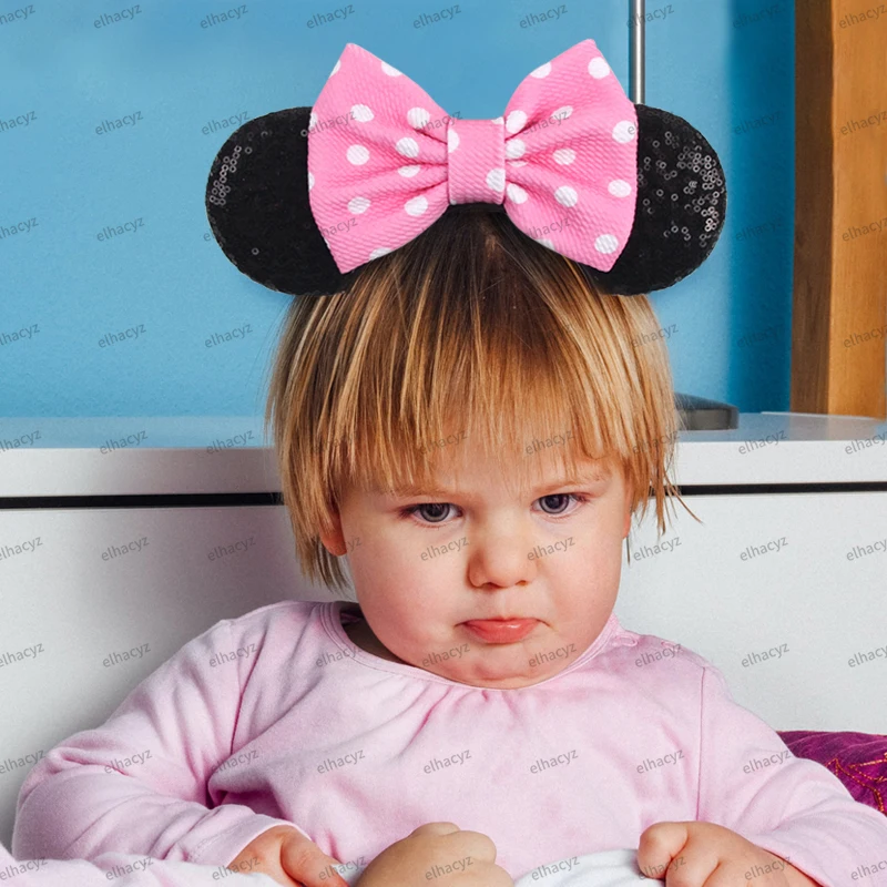 Disney Castle Fireworks Mouse Ears Headband Sequins Bow Girls