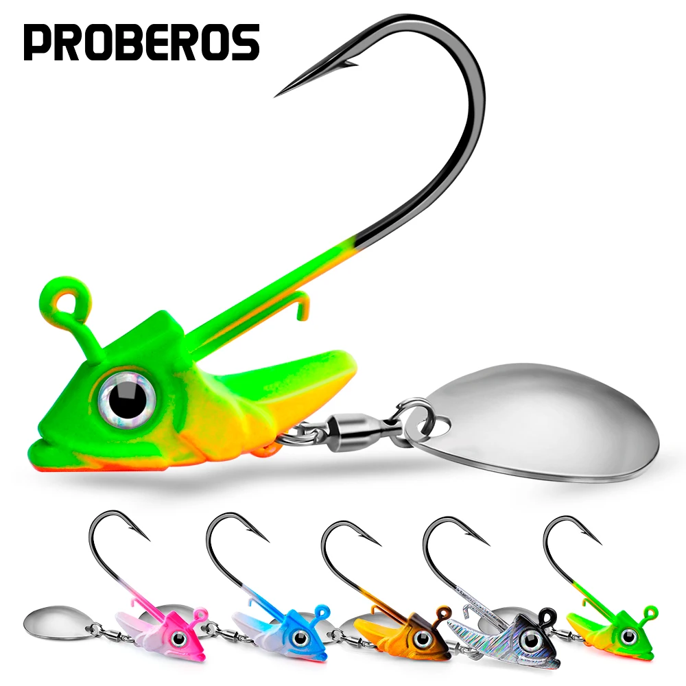 PROBEROS 1PCS Jig Head Fishing Hooks 7.5g-10.5g-15g Exposed Barbed Hooks  with Spinner Spoon Soft Lure Jigging Fishhooks Tackle - AliExpress