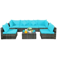 7-Piece Rattan Patio Furniture Set – Outdoor Sectional Sofa with Turquoise Cushions for Garden or Deck - Image 3