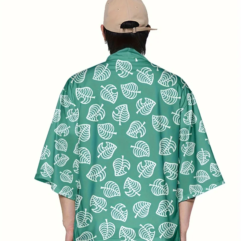 Women Leaf Print Haori Kimono Game Animal Cosplay Costume Men Japanese Traditional Costume Yukata Streetwear