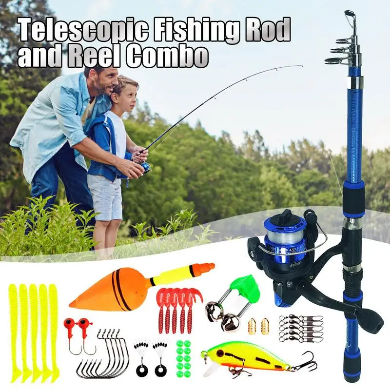 Fishing Rod And Reel Telescopic Kids Fishing Combo Rod And Reel Complete  Fishing Gear Set With Fishing Line And Carry Bag For