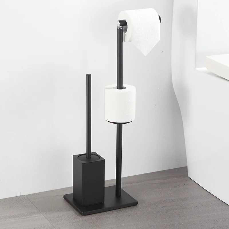 Black stainless steel toilet paper holder with toilet brush set Toilet deodorant Floor tissue holder Removable freestandin