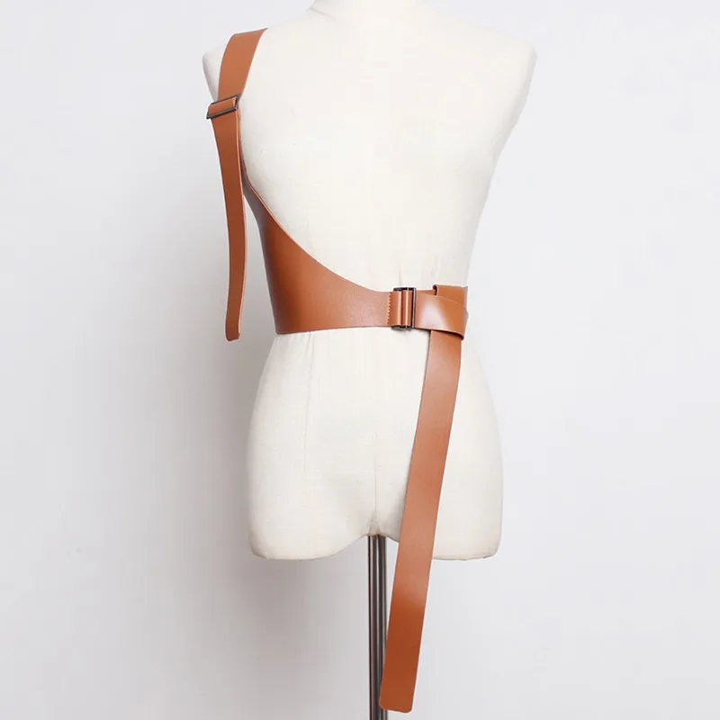 

2023 New Spring PU Leather Corset Vest Strap Belt Brief Irregular Steampunk Harness Strechy Waistcoat Wide Girdle Women Fashion