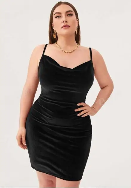 ROSEGAL 플러스 사이즈 바디콘 드레스, 여성용 용수철, 블랙 캐주얼 카울 넥 원피스, 조절 가능한 어깨 스트랩, 미니 드레스, 여름 