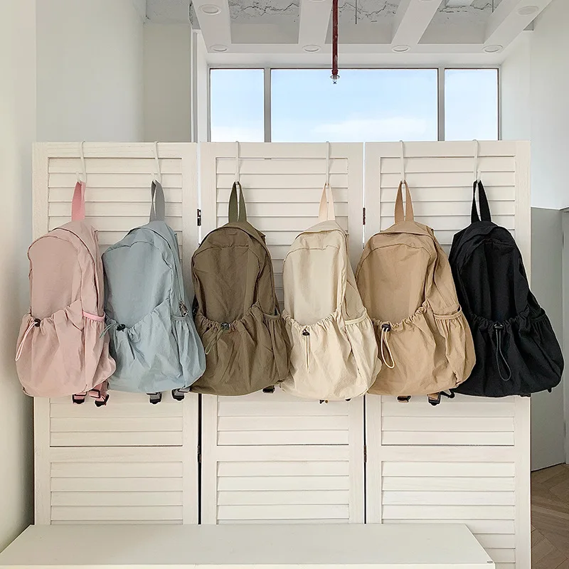 Fashion Backpacks For Women Ruched Drawstring Aesthetic Nylon Backpack Lightweight Students Shoolbag Travel Female Bag Mochilas