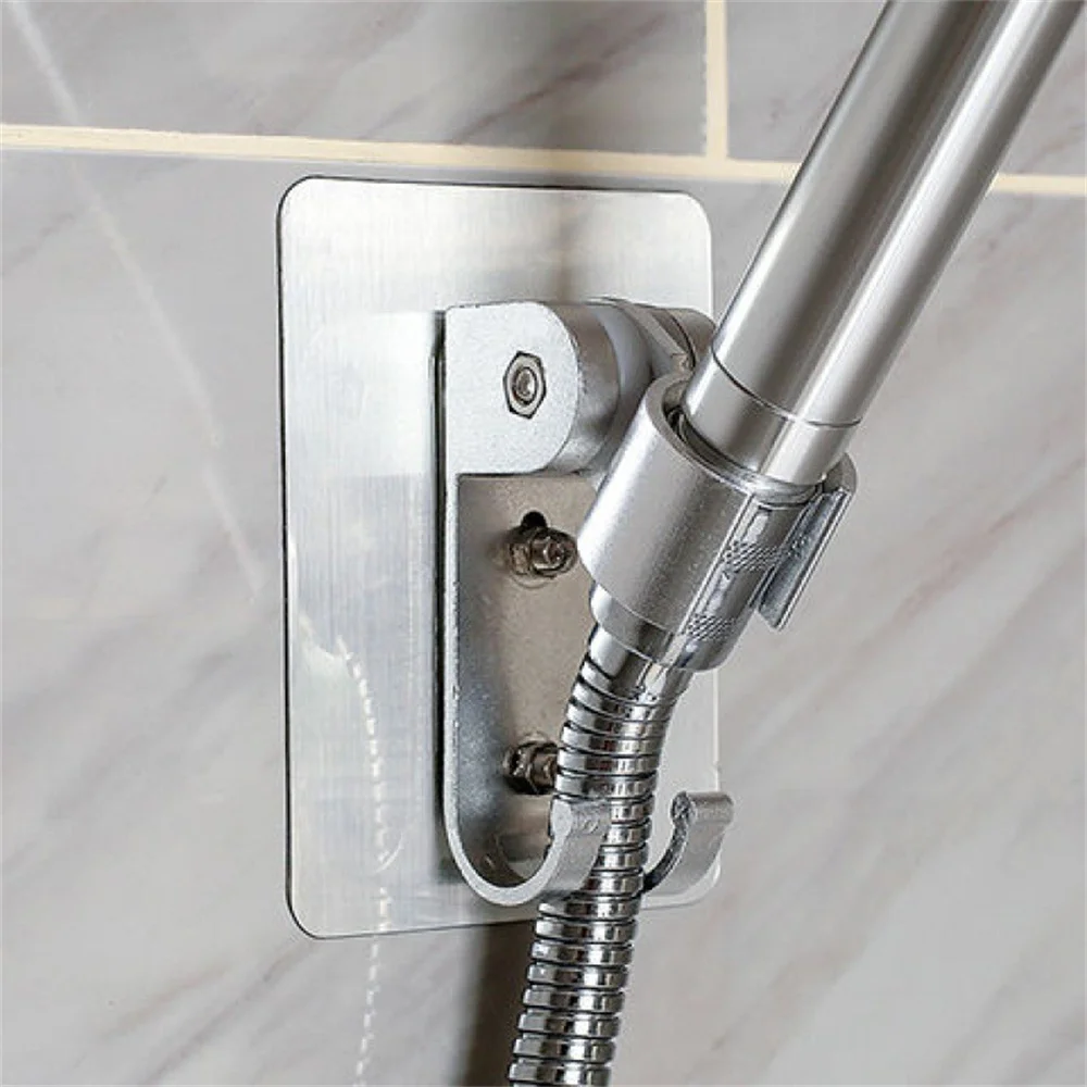 

Bathroom Aluminium Shower Head Holder with 2 Hook Dual Install Self-Adhisive Rustproof Adjustable No Drill Shower Holder