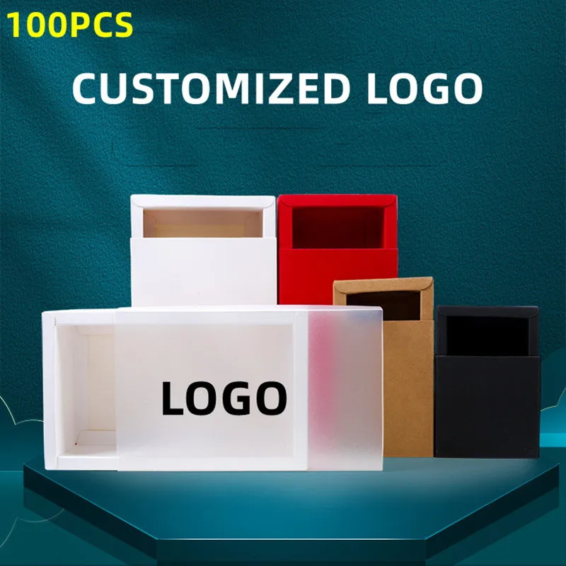 100pcs Gift Paper Box With Logo Kraft Cardboard Packaging Box For Your Business Jewelry Soap Gift Boxes Personalized