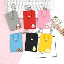 

Soft Leather Badge ID Card Holder Keyring Students Pass Bus Credit Card Protector Storage Office Credentials Sleeve with Lanyard
