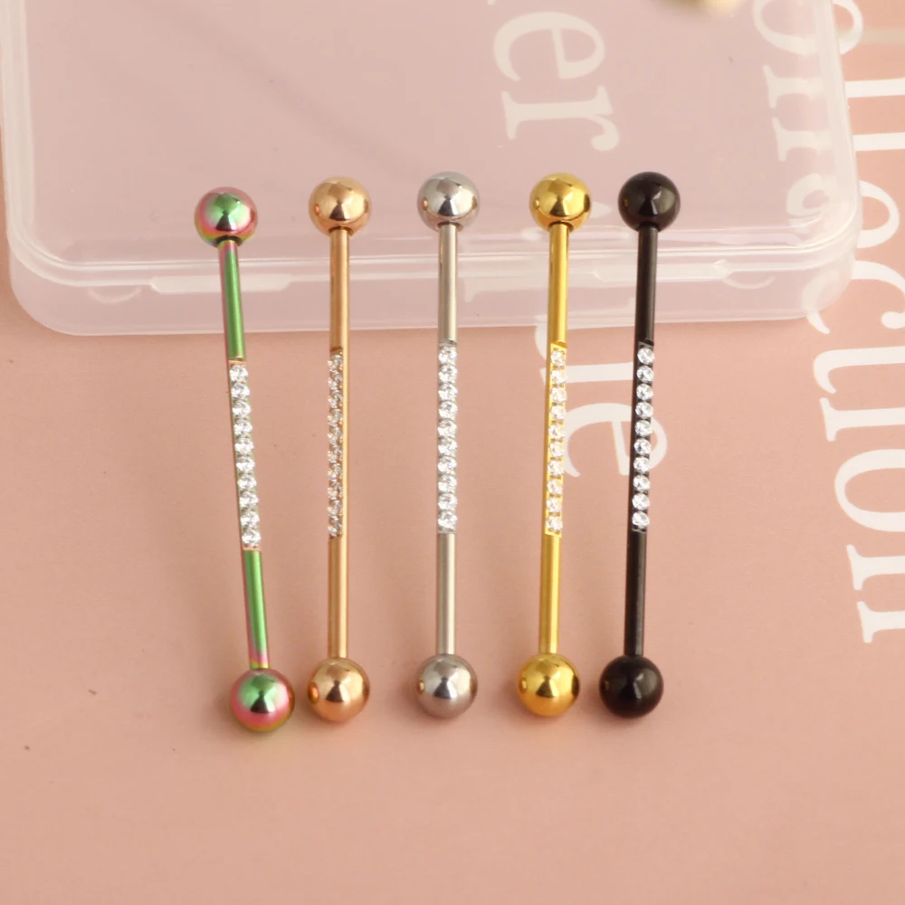 stainless steel high quality industrial barbell earrings wholesales 5 color body piercing cartilage long earrings tragus stud fo