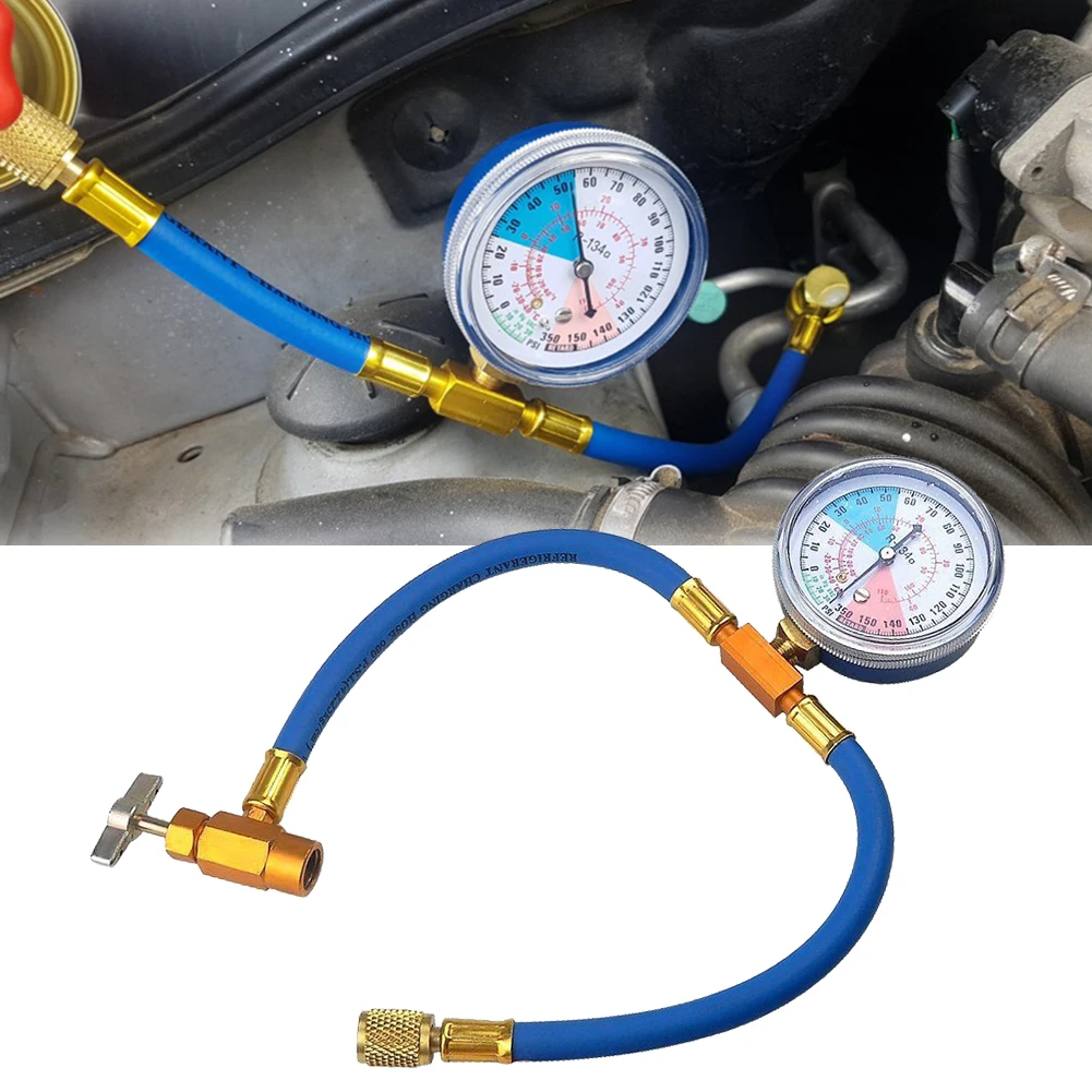 

R134A R12 R22 Car Air Conditioning Recharge Measuring Kit Hose Gas Gauge Rubber + Copper Accessories For Vehicles