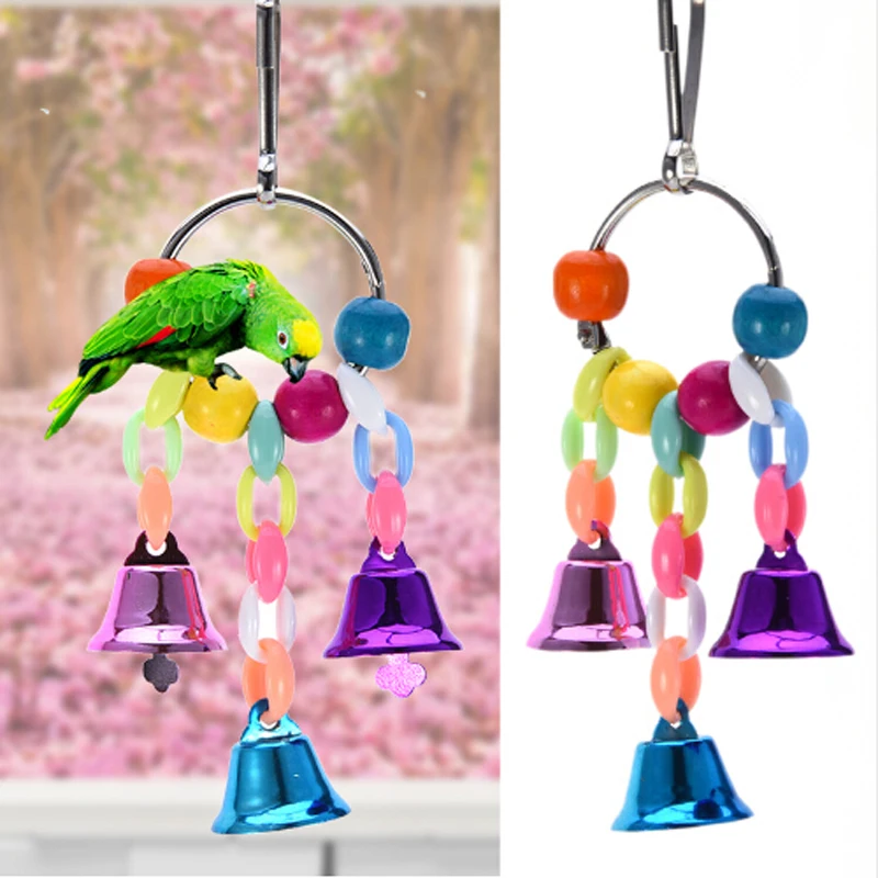 Birds Toys Funny Cockatiel Parakeet Conure Birds Bites Chew Bell Toy Acrylic Suspension Bridge Climbing Rope For Cages Swing Toy