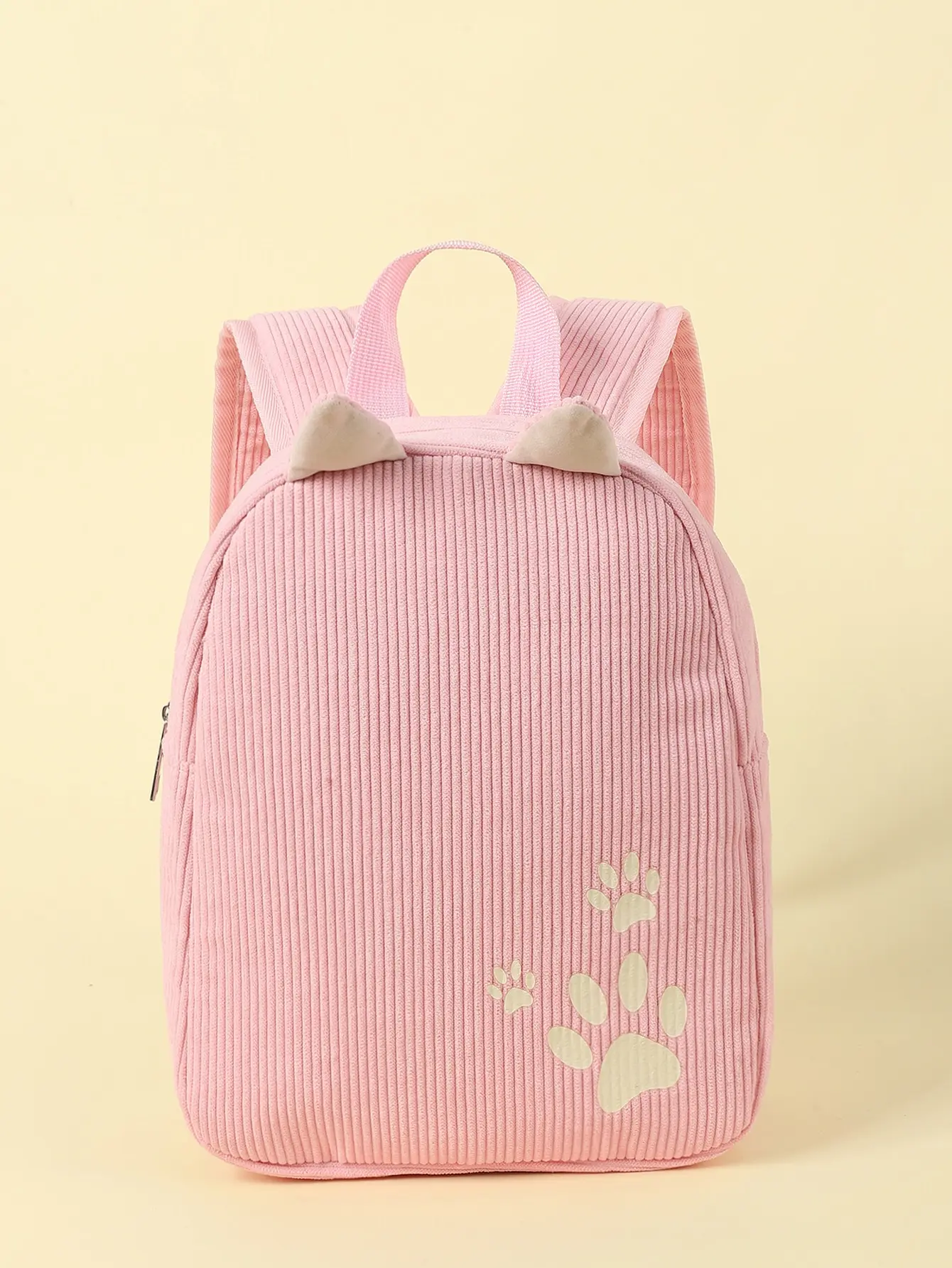 Girls Pink Paw Pattern Cartoon Ear Decor Classic Backpack 1
