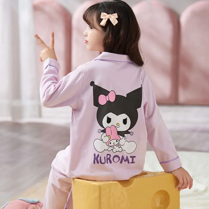 

Sanrio Kuromi Children's Pajamas Loungewear Cardigan Suit Long Sleeves Close To The Body Princess Cartoon Kawaii Anime Figure 23