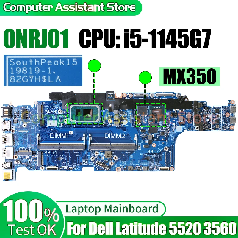 

For Dell Latitude 5520 3560 Laptop Mainboard 19819-1 0NRJ01 SRK03 N18S-G5-A1 i5-1145G7 100％test Notebook Motherboard