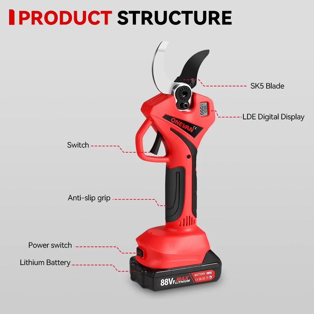 Electric Pruning Shears 55mm Brushless Electric Pruning Shear 2 Gears Cordless Electric Scissors Fruit Tree Bonsai Garden Cutter For Makita Battery Pin