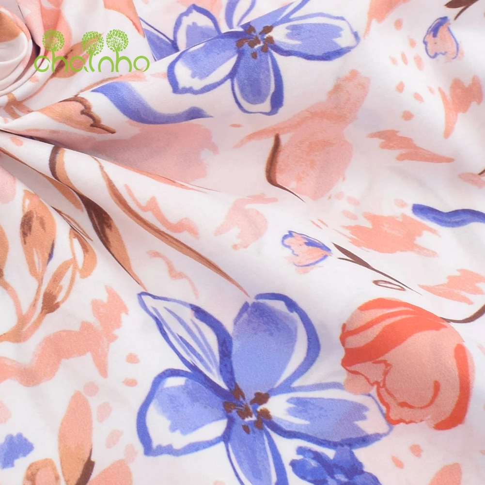 Chainho,Printed Plain Weave Poplin Cotton Fabric,DIY Sewing Quilting Material,Patchwork Cloth,Floral Series,3 Sizes,15PC16