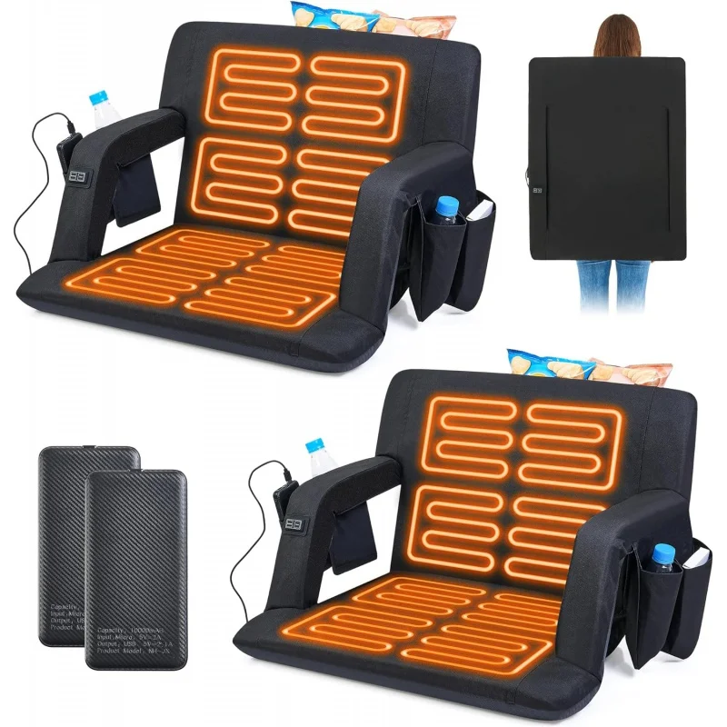 

Dual-Sided Heated Stadium Seats for Bleachers with Back Support, 24.8 Inches Folding with 6 Reclining Positions & 3 Levels H