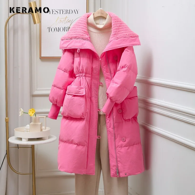 Women's Long Pink Winter Coat