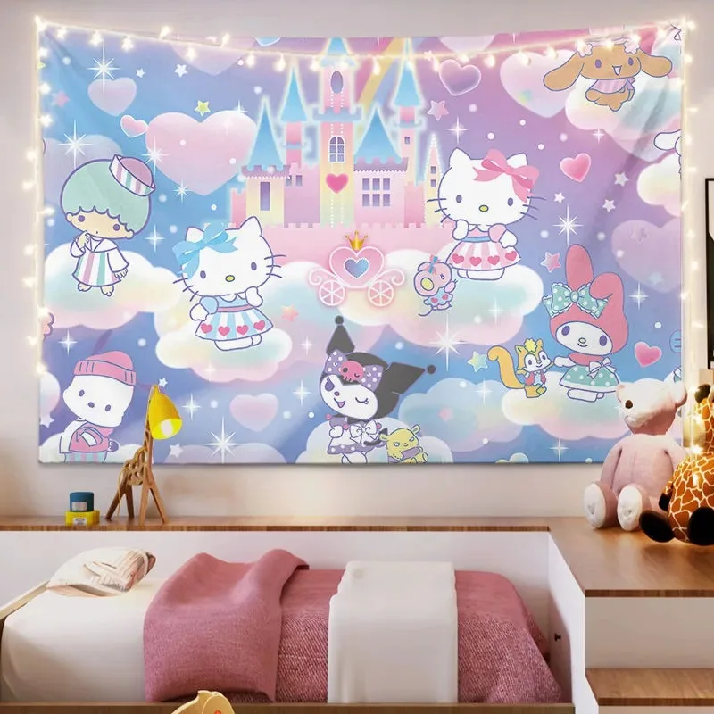 Hello Kitty Bedside Cover Cloth Tapestry Photograph Background Cloth  Oversized Cartoon Cute Kawaii Girl Room Decorative Cloth