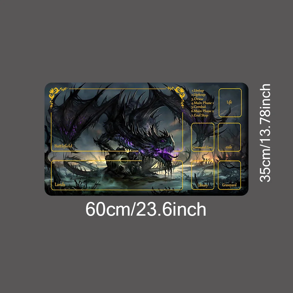 Dragon-Themed Durable Playmat with Stitched Edges - Anti-Slip Desk Mat (35x60cm)