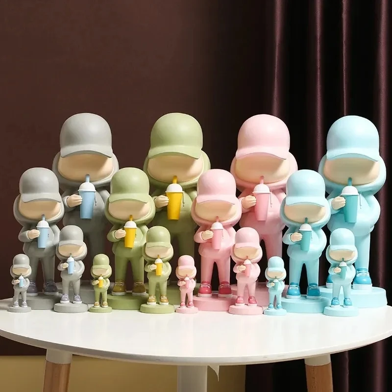 

10-37cm Nordic Cool Boys Statue Street Art Figurines Drinking Juice Hip Hop Boys Sculpture Modern Office Home Interior Decor