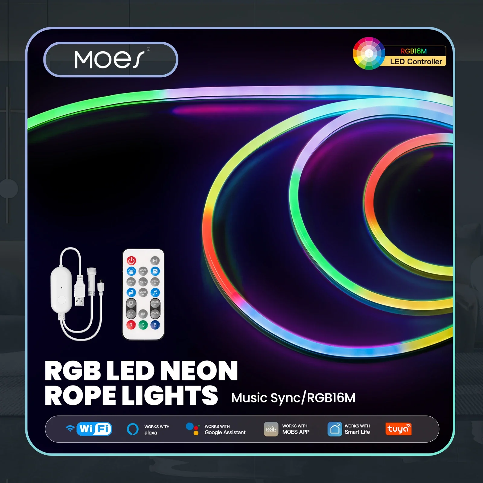 شريط إضاءة ليد نيون ذكي MOES WiFi بطول 5م RGBIC –...