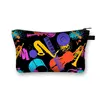 Musical Instrument Printing Cosmetic Bag Women Jazz Rock Makeup Bags Reusable Toiletry Bag Music Notes for Travel Cosmetic Case 4