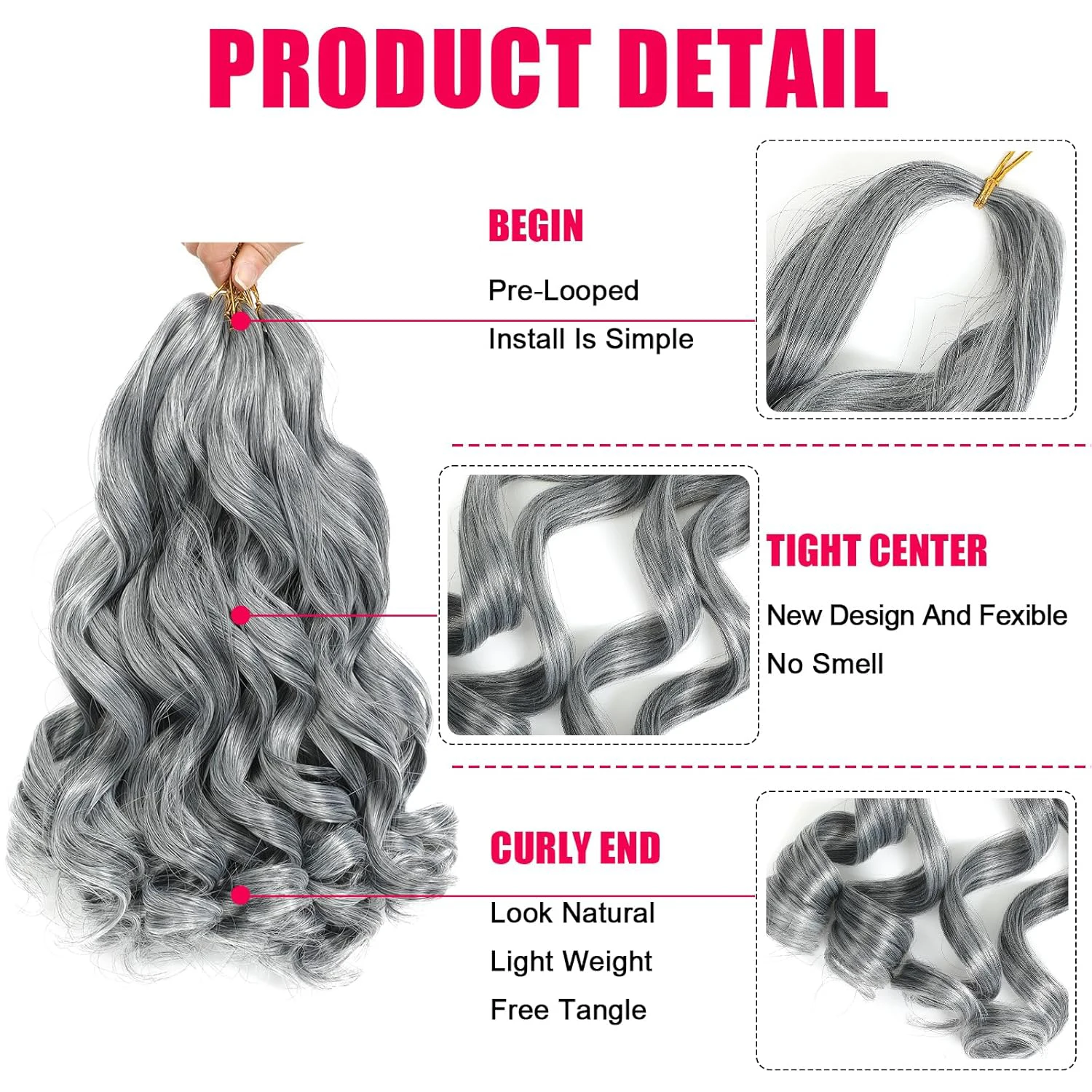 Capelli Ricci Francesi per Intrecciare, Extension Sintetiche Ondulate e Voluminose da 12/16/20/22 Pollici - immagine 3