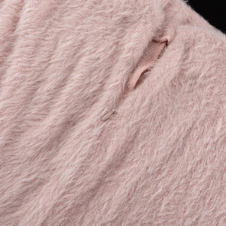 TRAUXY Autumn Winter Plush Knitted Suit Women's Long Sleeve O-Neck Pullover Top Long Skirts Two Piece Sets Solid Female Elegant