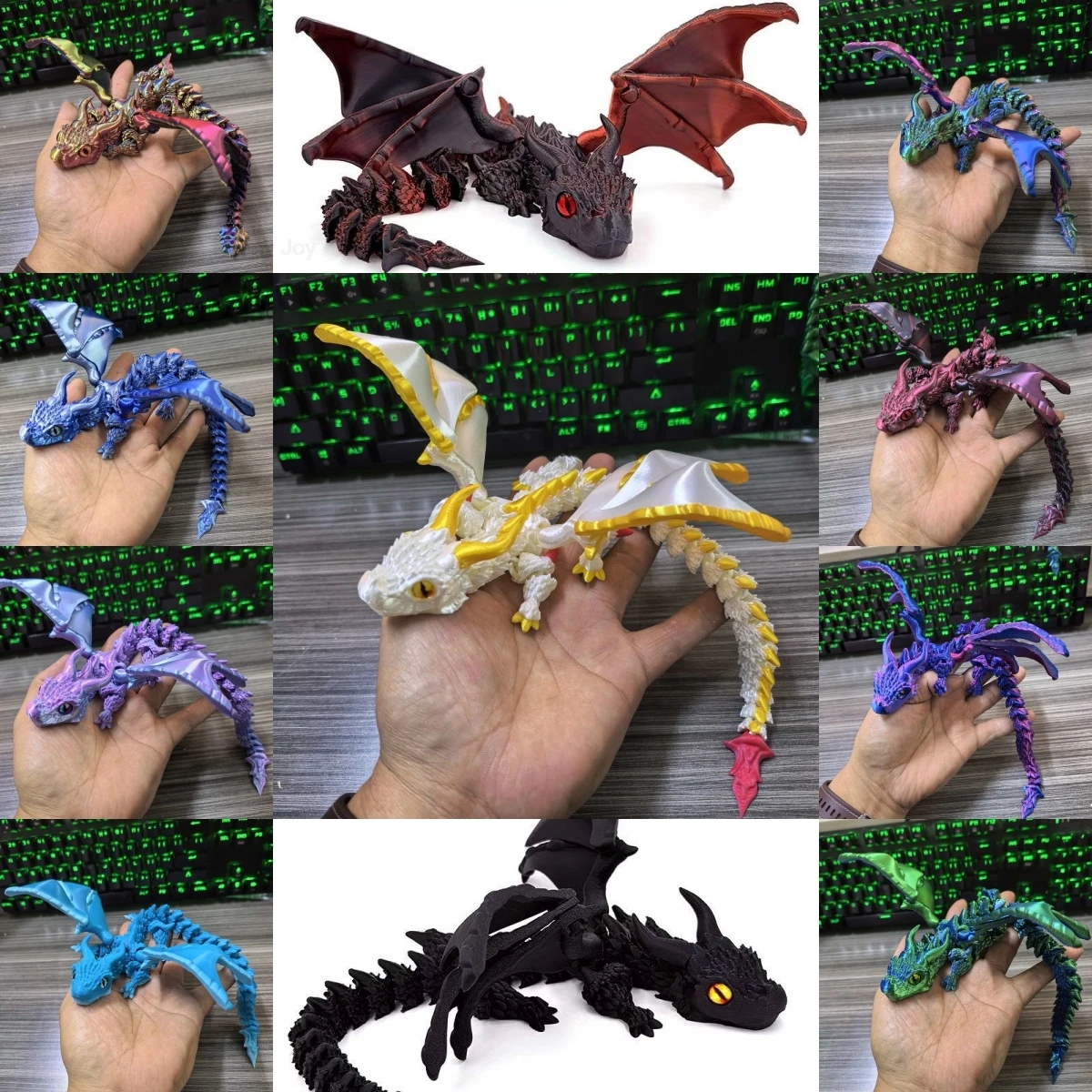 30CM 3D Printed Simulated Eyes Flying Joints Can Move Dragon Baby Ornaments Rockery Fish Tank Landscaping Decoration