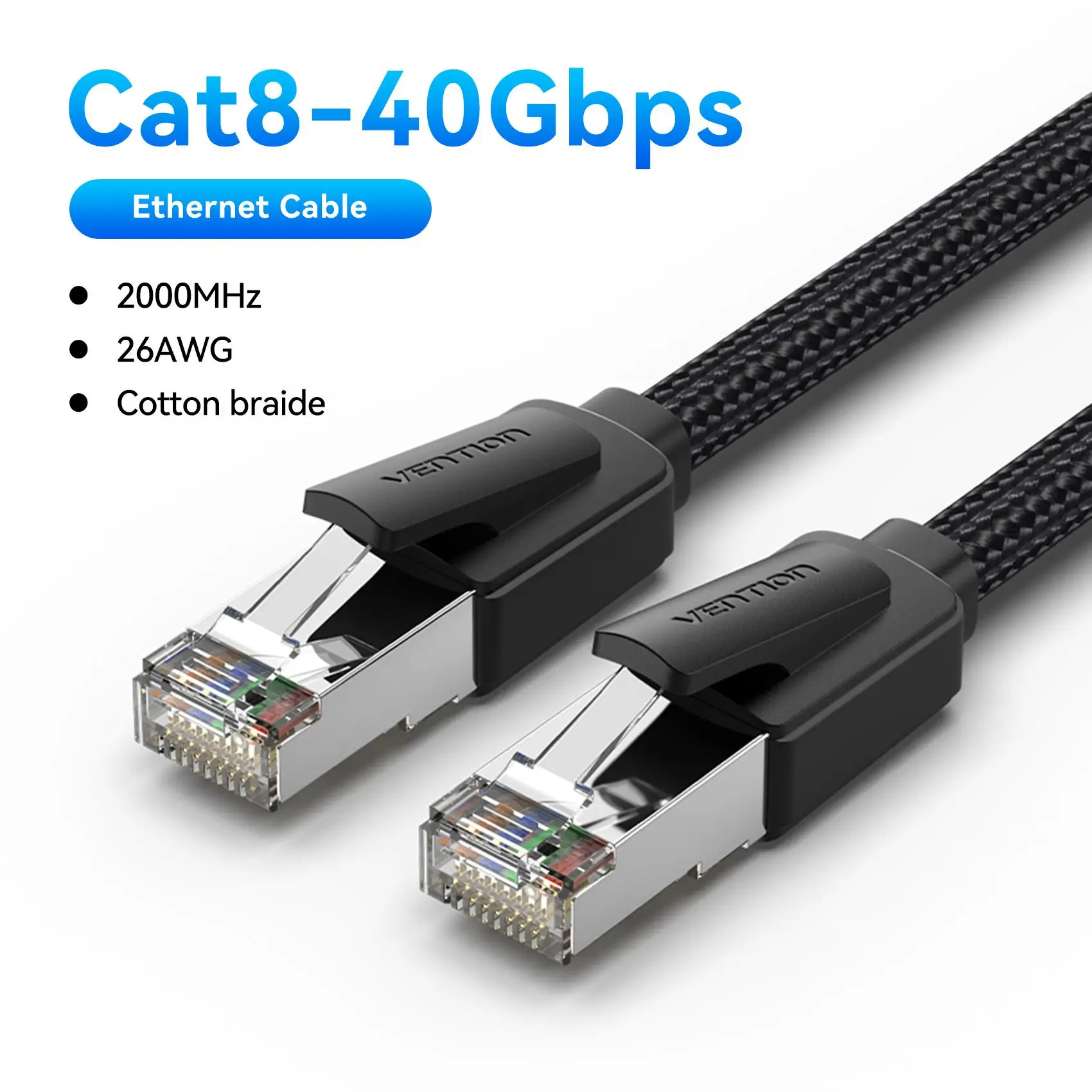 Vention CAT8 High-Speed SFTP Ethernet Cable - 40Gbps, 2000MHz, RJ45 Shielded, Indoor Use