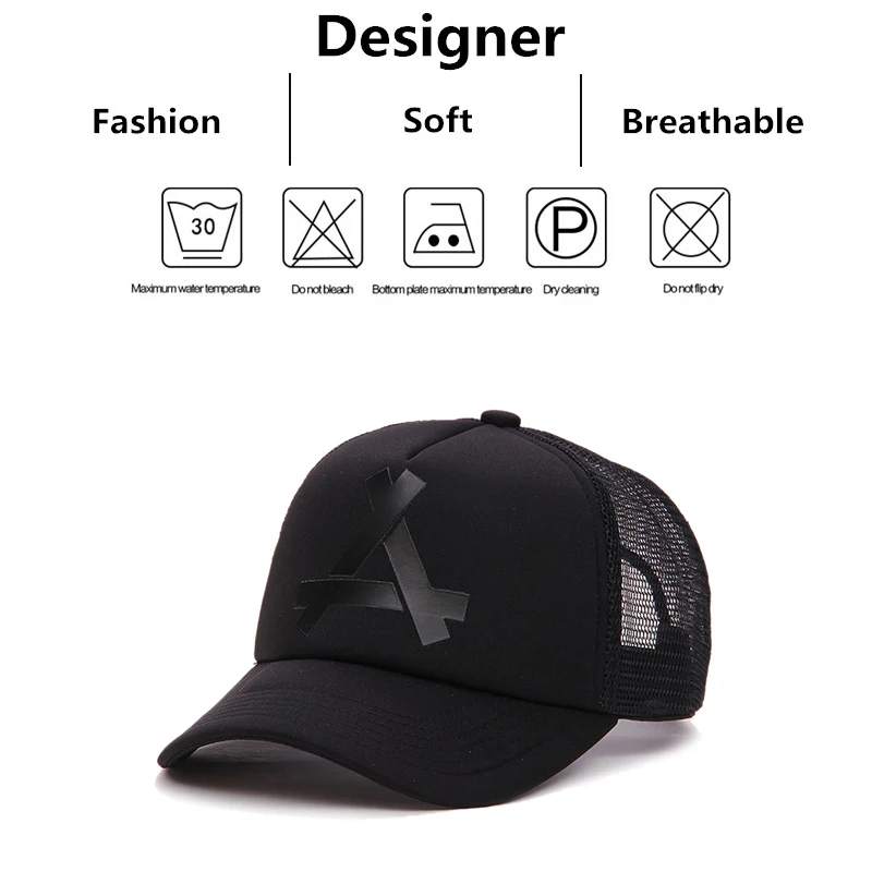 Venta caliente unisex con estampado de letras A, gorras de béisbol de red, gorra de hip hop, gorras casuales ajustables para exteriores, gorra con protección solar para primavera y verano_voghion.com