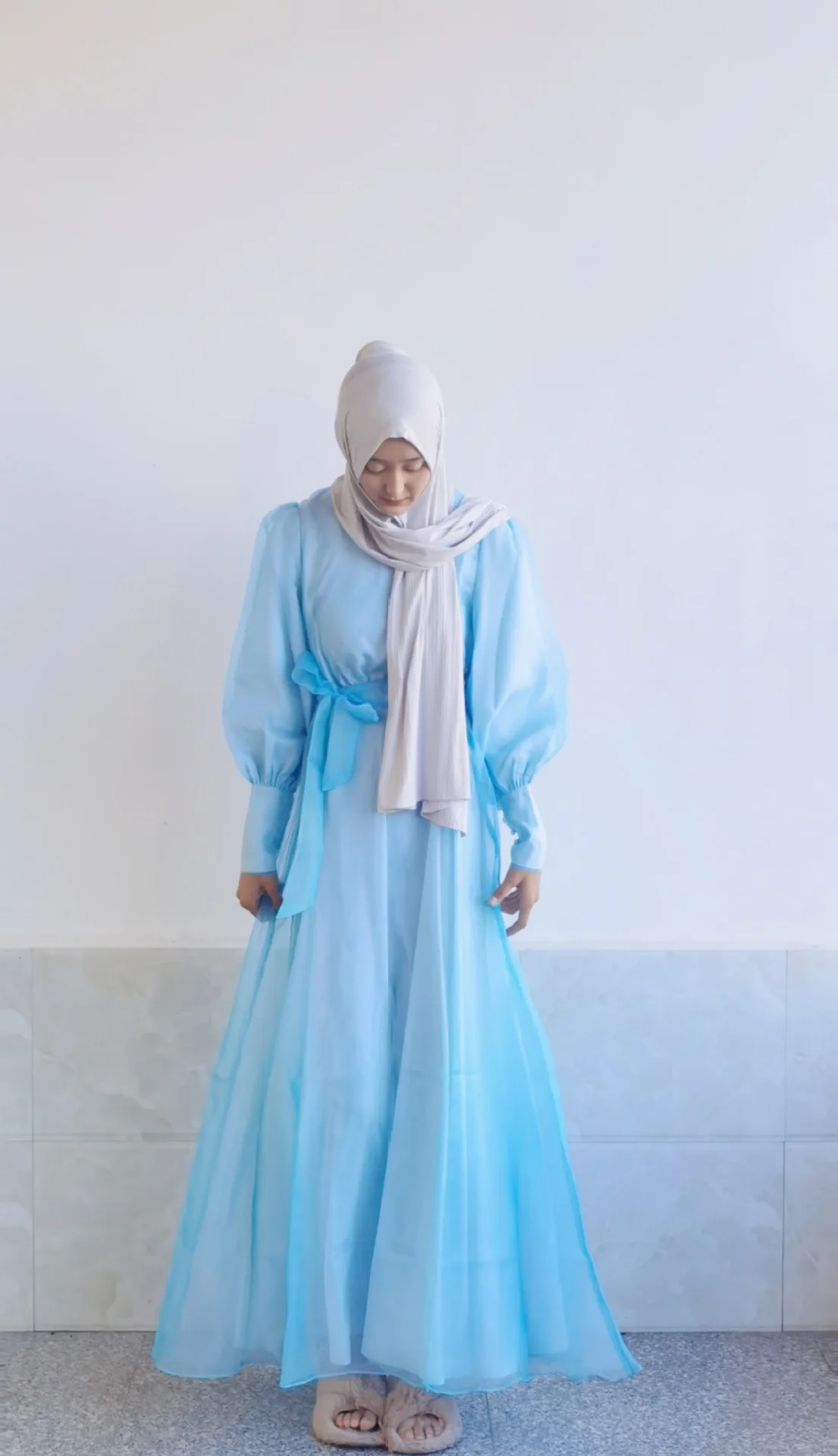 Middle East Muslim Mslalb Organza Solid Color Women's Double-layer Dress Evening Robe Elegante Femme Vestidos Largos