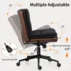Armless Modern Walnut Office Desk Chair with Wheels, Adjustable Wide Swivel Task Chair, Ergonomic Cross Legged Fabric Chair for 5