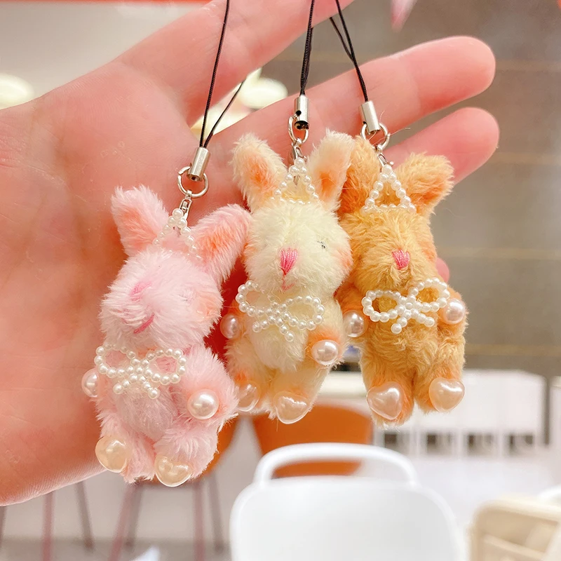 

1Pc Cute Pearl Rabbit Key Chain Cartoon Bunny Doll Pendant Key Ring Backpack Charms Car Decoration Bag Accessories