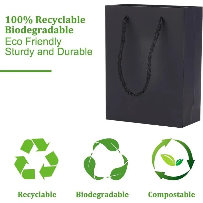 10 Pcs Thickened Kraft Paper Bags Black Paper Gift Bags Shopping with Handles Recyclable Goody for Gift Birthday kraft paper gift bags