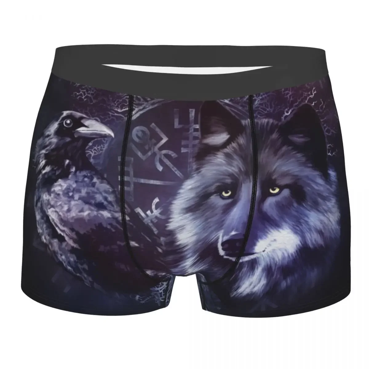 

Viking Print Underwear Raven and Wolf Vegvisir and Tree of Life Boxer Shorts Breathable Underwear