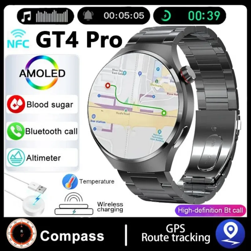 NFC Smart Watch Men GT4 PRO AMOLED 360*360 HD Screen Heart Rate