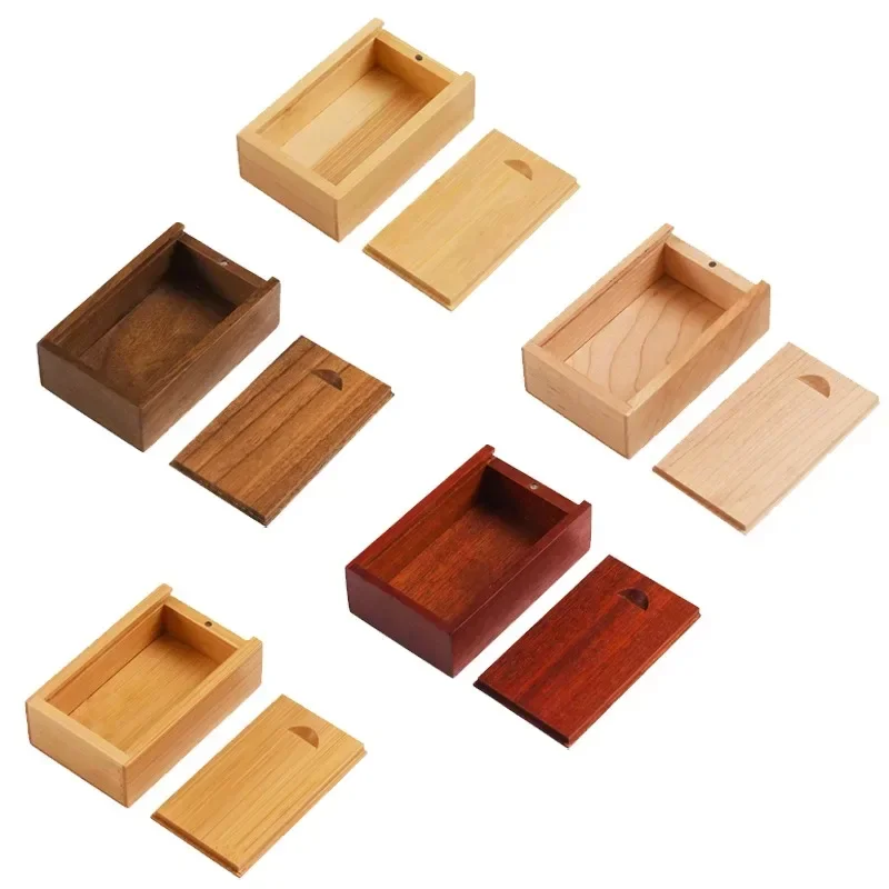 5PCS Solid Natural Wood Unfinished Storage Box With Sliding Top For Necklace Ring Gift Box USB Decorative Gift Wooden Case Box 5