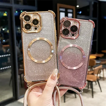 15T Phone Case For Xiaomi 15T 15T Pro 17 Pro Max Luxury Plating Magnetic Crossbody Lanyard Silicone Soft Back Clear Cover Funda 1
