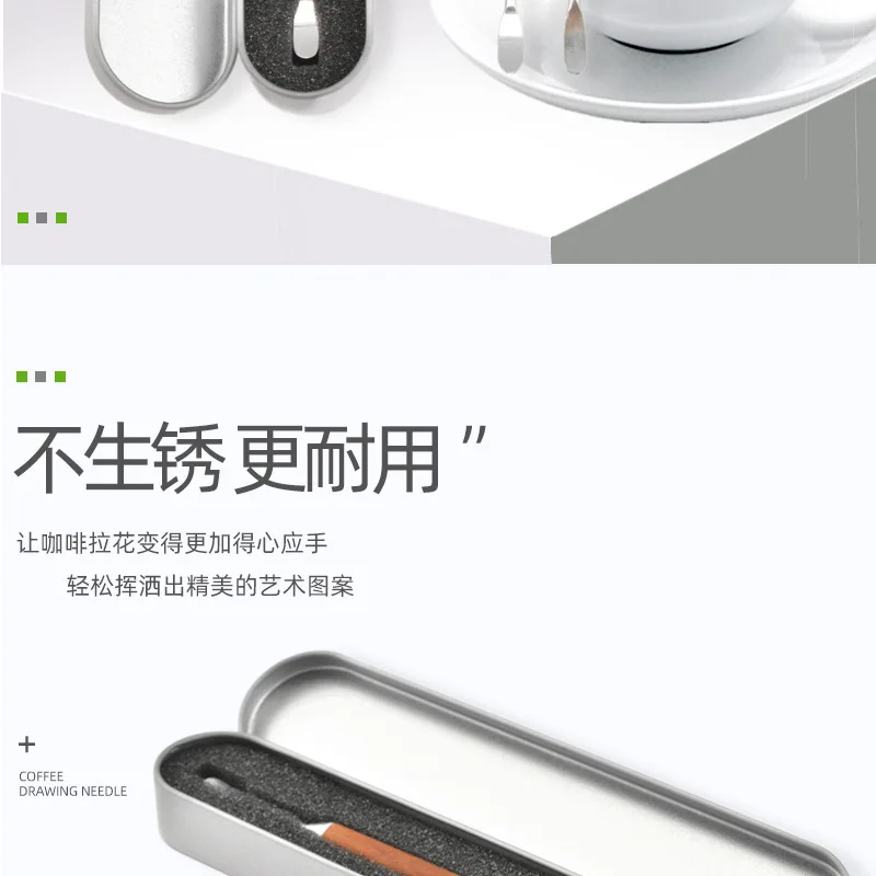 Description Picture 3 of itemStainless Steel Coffee Decorating Art Pen Wooden Handle Latte Pull Flower Needle Barista Tool Coffee Accessories Modeling Tool