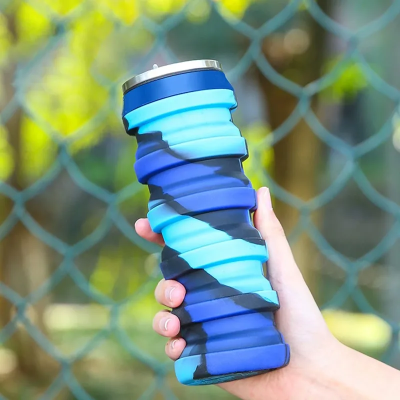 Collapsible Water Bottle Silicone Folding Cup Canned Foldable Leakproof Sports Water Bottle-480ML