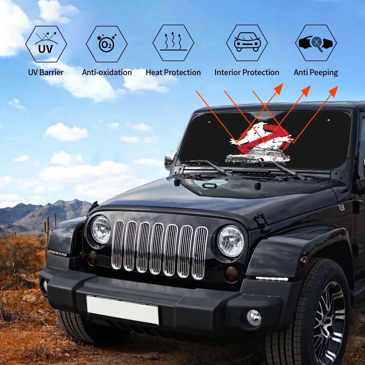Ghostbusters Windshield Sunshade Foldable Supernatural Ghost Movie Blocks UV Rays Sun Visor Protector