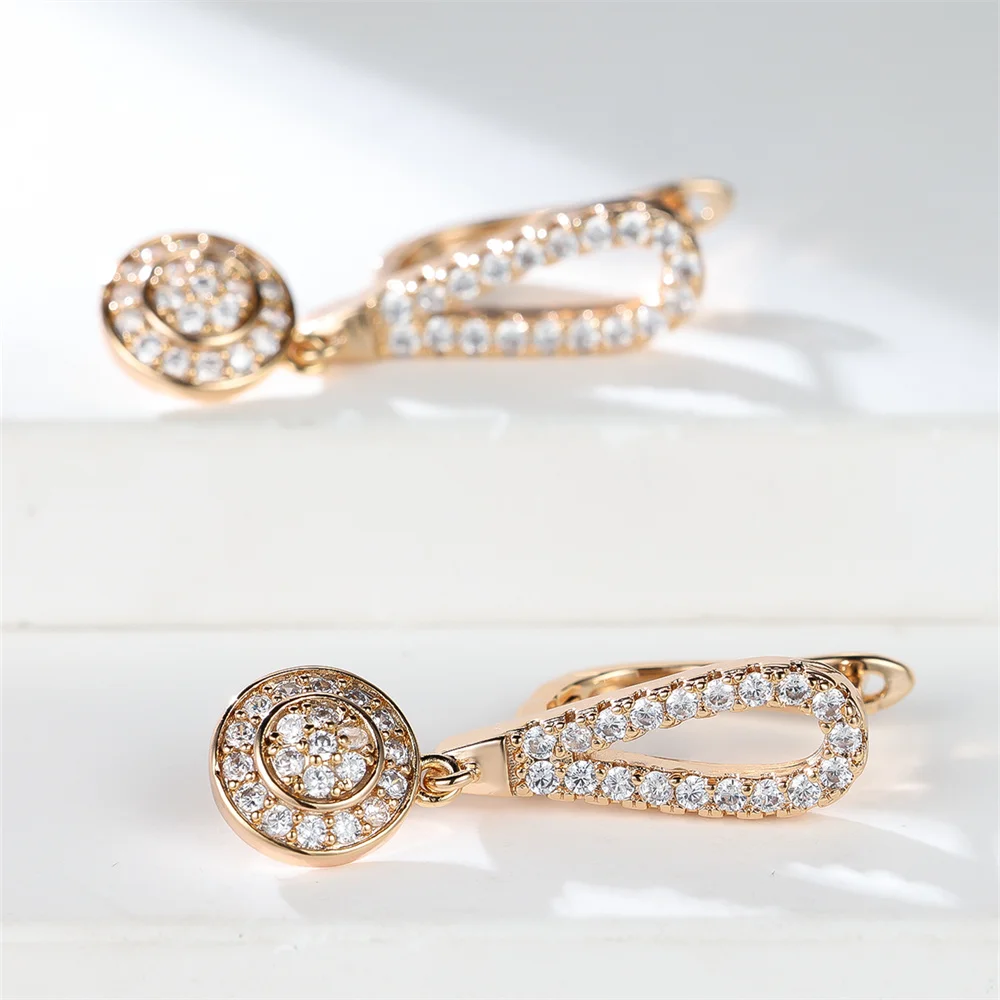 Luxury Crystal Round Stone Tassel Hoop Earrings For Women Vintage Gold Color Ear Buckle Wedding Jewelry Engagement Party Gifts