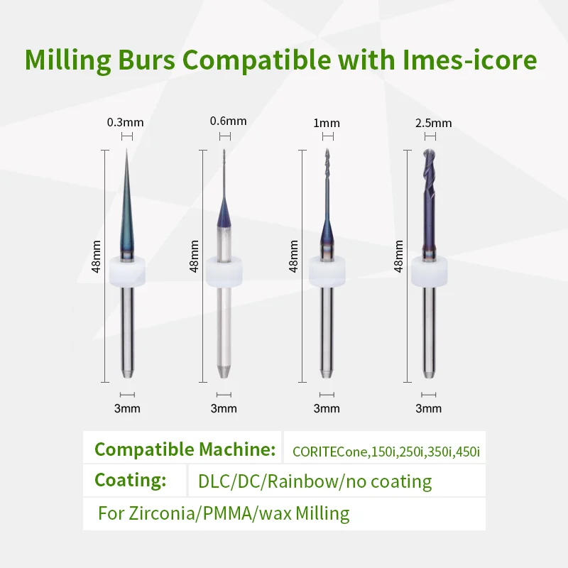 Frese Dentali Cadcam Ency Icore Frese Frese Codolo 3Mm 6Mm Mulino Zirconia Metallo Vetro Ceramica Per Sistema Coritec 250I 350I 650I