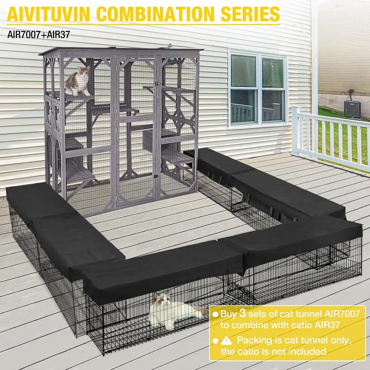 Catio Outdoor Cat Enclosure Large Walk in Cat Kennel Kitten Cage with Platforms and Small Houses