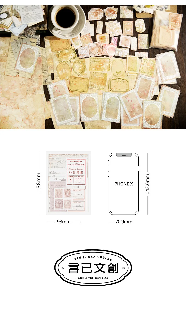 100-teiliges Aufkleber- und Materialpapierset im Vintage-Stil, handgefertigt, DIY-Planer, Scrapbooking, Tagebuch, Collagenmaterial, Tasche – Detail 10